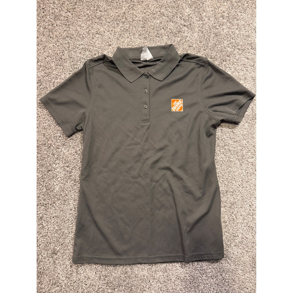 The Home Depot Polo Shirt Women M Gray Strong Logo Short Sleeve Uniform Pique